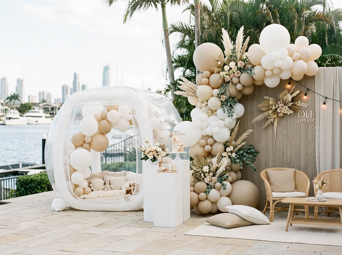 Backdrop and balloon add-on for Gold Coast party hire